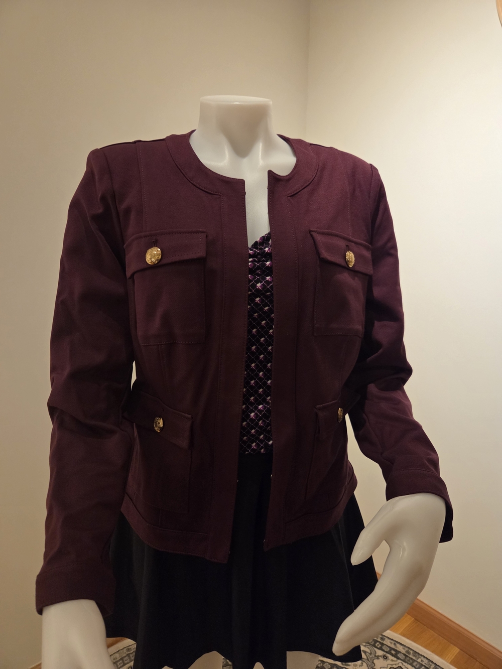 White House Black Market Aubergine Collarless Jacket